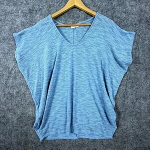 Enti Sweater Womens Medium Blue Stretch Open Knit Round Neck‎ Cap Sleeve Casual